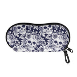 White Blue Skull Floral Pattern Print Glasses Case