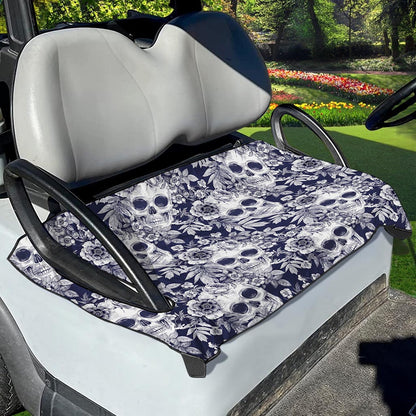 White Blue Skull Floral Pattern Print Golf Cart Seat Cover