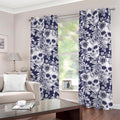 White Blue Skull Floral Pattern Print Grommet Curtains