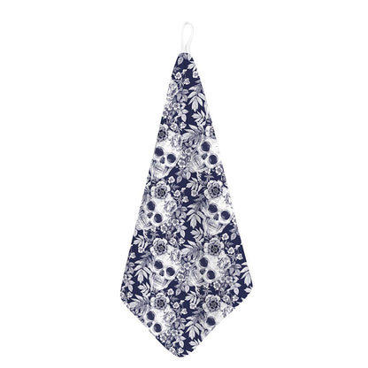 White Blue Skull Floral Pattern Print Hand Towel