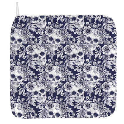 White Blue Skull Floral Pattern Print Hand Towel