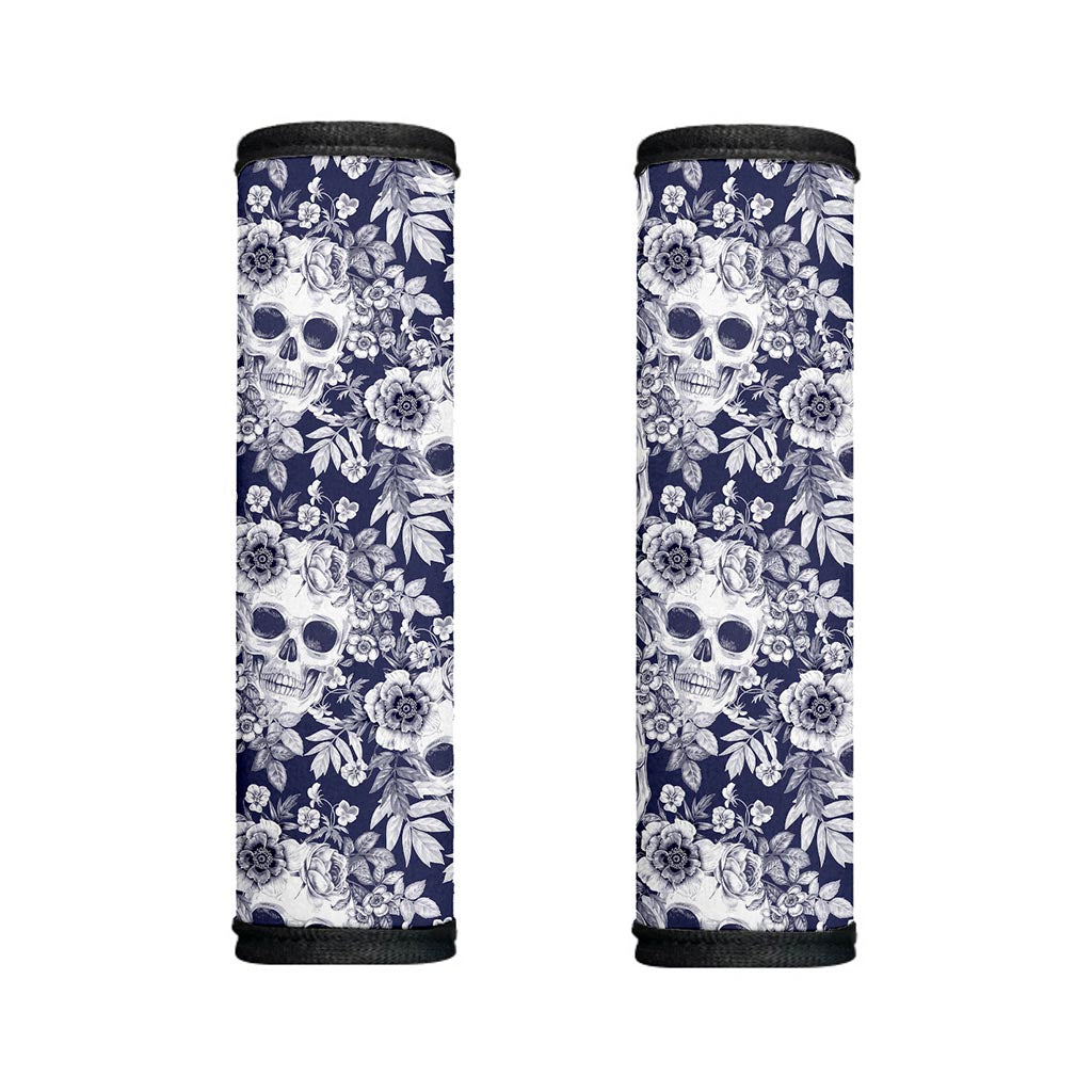 White Blue Skull Floral Pattern Print Handle Covers
