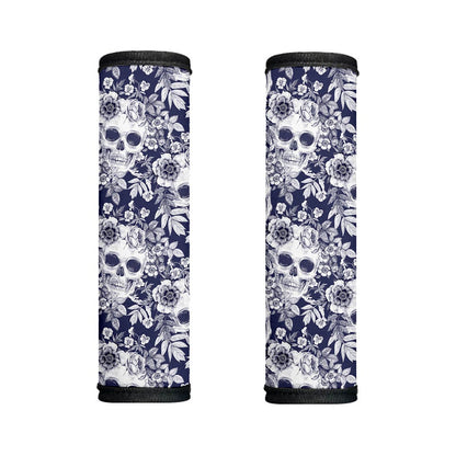 White Blue Skull Floral Pattern Print Handle Covers