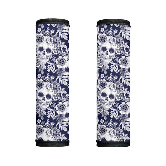 White Blue Skull Floral Pattern Print Handle Covers