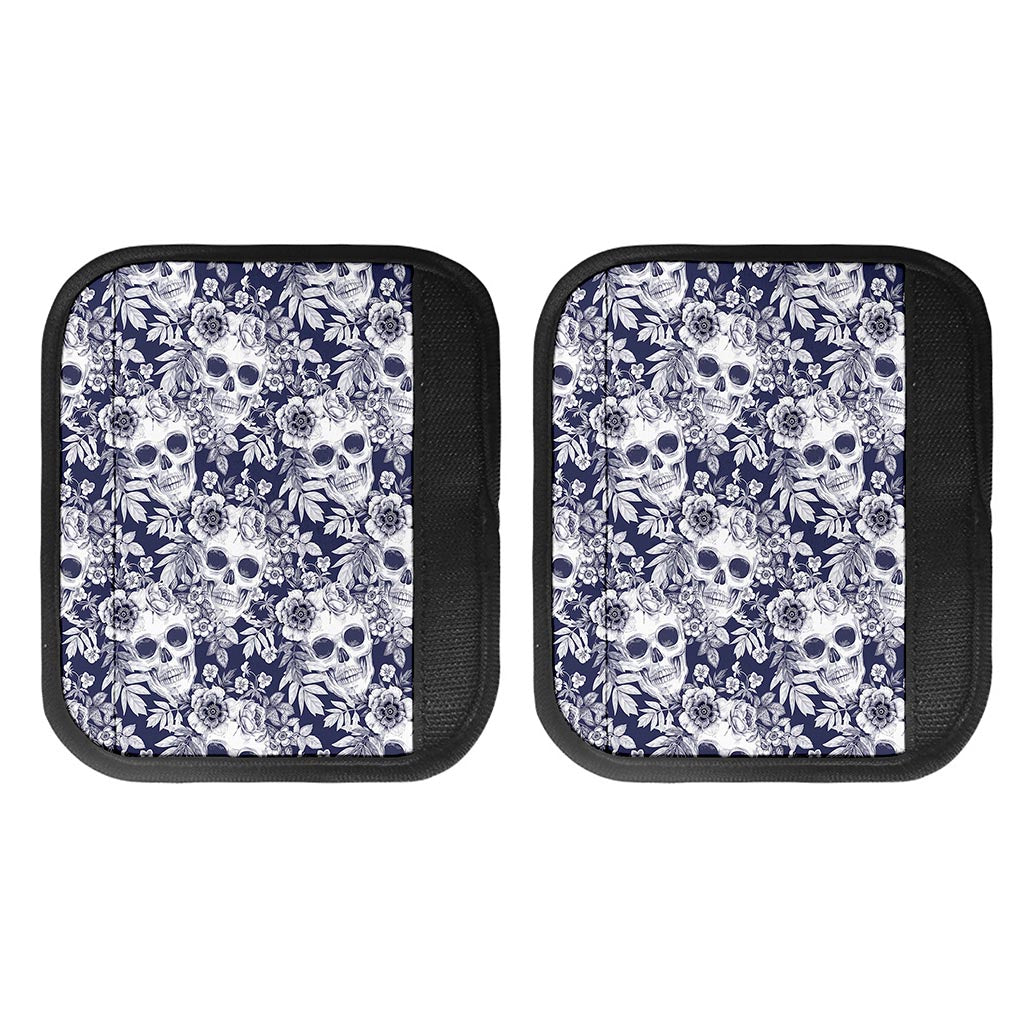White Blue Skull Floral Pattern Print Handle Covers