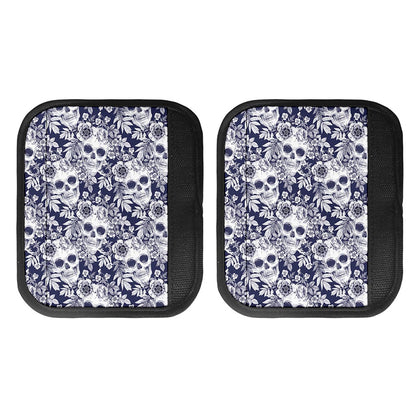 White Blue Skull Floral Pattern Print Handle Covers