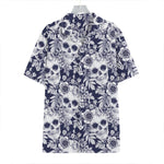 White Blue Skull Floral Pattern Print Hawaiian Shirt
