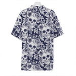 White Blue Skull Floral Pattern Print Hawaiian Shirt