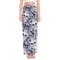 White Blue Skull Floral Pattern Print High Slit Maxi Skirt