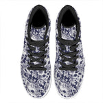 White Blue Skull Floral Pattern Print High Top Leather Sneakers