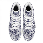 White Blue Skull Floral Pattern Print High Top Leather Sneakers