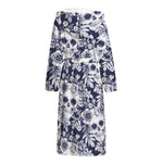 White Blue Skull Floral Pattern Print Hooded Bathrobe