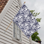 White Blue Skull Floral Pattern Print House Flag