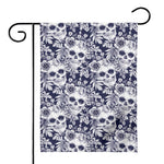 White Blue Skull Floral Pattern Print House Flag
