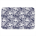 White Blue Skull Floral Pattern Print Indoor Door Mat