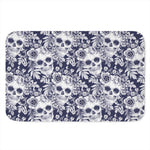 White Blue Skull Floral Pattern Print Indoor Door Mat