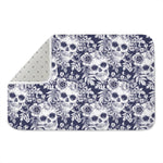 White Blue Skull Floral Pattern Print Indoor Door Mat