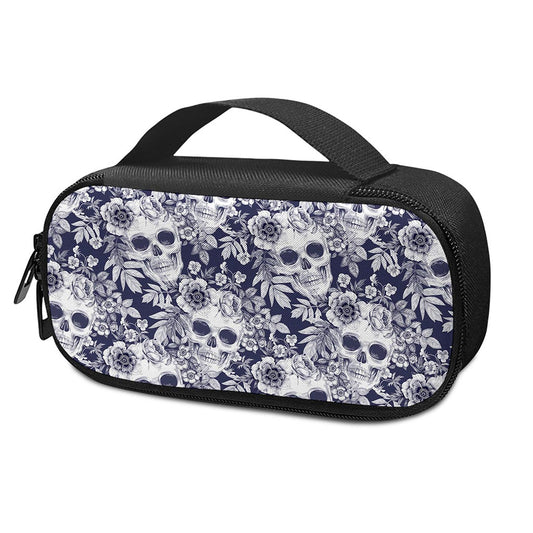 White Blue Skull Floral Pattern Print Insulin Cooler Travel Case