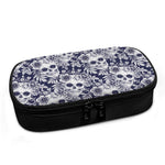 White Blue Skull Floral Pattern Print Insulin Cooler Travel Case