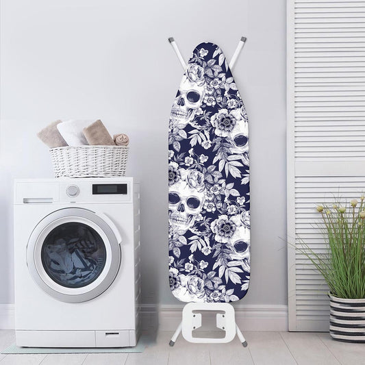 White Blue Skull Floral Pattern Print Ironing Board Cover