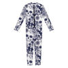 White Blue Skull Floral Pattern Print Jumpsuit