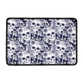 White Blue Skull Floral Pattern Print Kitchen Mat