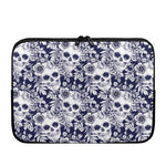 White Blue Skull Floral Pattern Print Laptop Sleeve