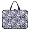 White Blue Skull Floral Pattern Print Laptop Sleeve With Handle