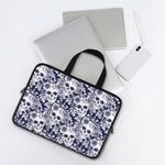 White Blue Skull Floral Pattern Print Laptop Sleeve With Handle