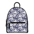 White Blue Skull Floral Pattern Print Leather Backpack