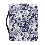 White Blue Skull Floral Pattern Print Leather Bible Cover
