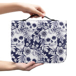 White Blue Skull Floral Pattern Print Leather Bible Cover