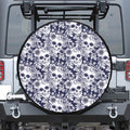 White Blue Skull Floral Pattern Print Leather Spare Tire Cover