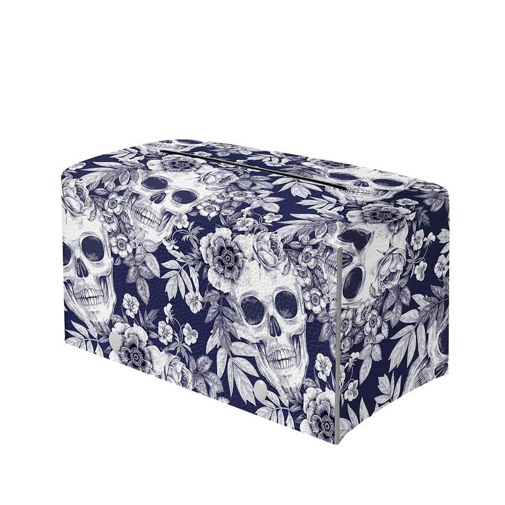 White Blue Skull Floral Pattern Print Leather Tissue Box Cover