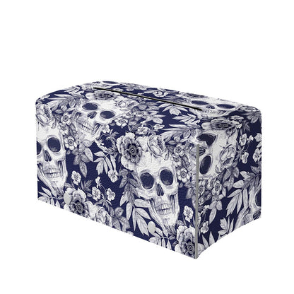 White Blue Skull Floral Pattern Print Leather Tissue Box Cover