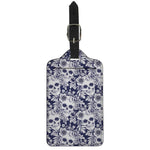 White Blue Skull Floral Pattern Print Luggage Tag