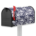 White Blue Skull Floral Pattern Print Mailbox Cover