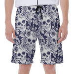 White Blue Skull Floral Pattern Print Men's Beach Shorts