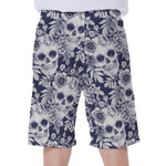 White Blue Skull Floral Pattern Print Men's Beach Shorts