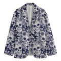 White Blue Skull Floral Pattern Print Men's Blazer