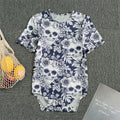 White Blue Skull Floral Pattern Print Men's Bodysuit
