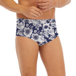 White Blue Skull Floral Pattern Print Men's Briefs
