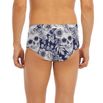 White Blue Skull Floral Pattern Print Men's Briefs