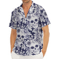 White Blue Skull Floral Pattern Print Men's Deep V-Neck Shirt