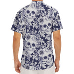 White Blue Skull Floral Pattern Print Men's Deep V-Neck Shirt