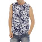 White Blue Skull Floral Pattern Print Men's Fitness Tank Top