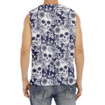 White Blue Skull Floral Pattern Print Men's Fitness Tank Top