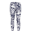 White Blue Skull Floral Pattern Print Men's Leggings