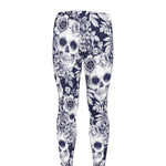 White Blue Skull Floral Pattern Print Men's leggings