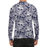 White Blue Skull Floral Pattern Print Men's Long Sleeve Rash Guard